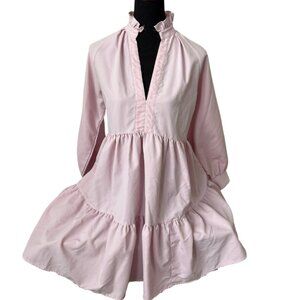 Pink Long Sleeve Tiered Ruffle Mini Dress